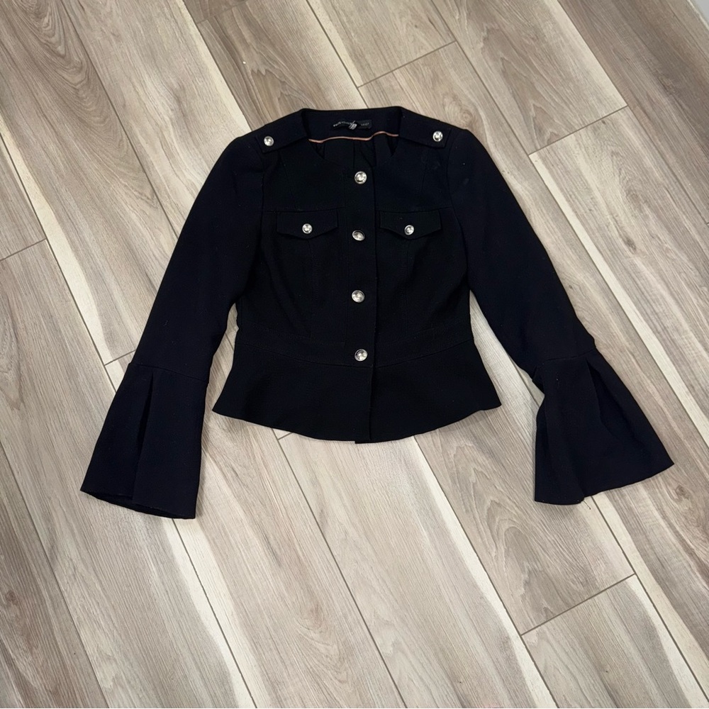 White House Black Market Black Flared Sleeve Blazer peplum collarless